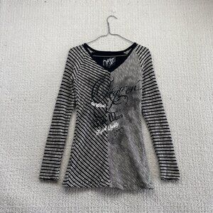 Y2K Oxygen Grunge Striped Moto Long sleeve Bodycon V-Neck Goth Emo Alt Edgy Sz S